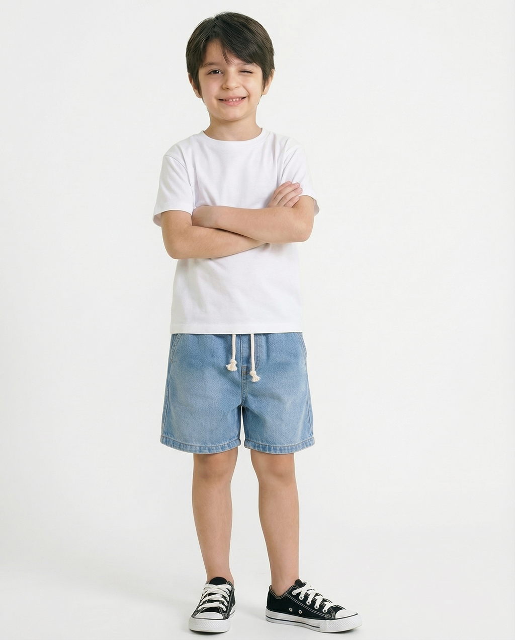 Boys Denim Drawstring Shorts — Light Blue
