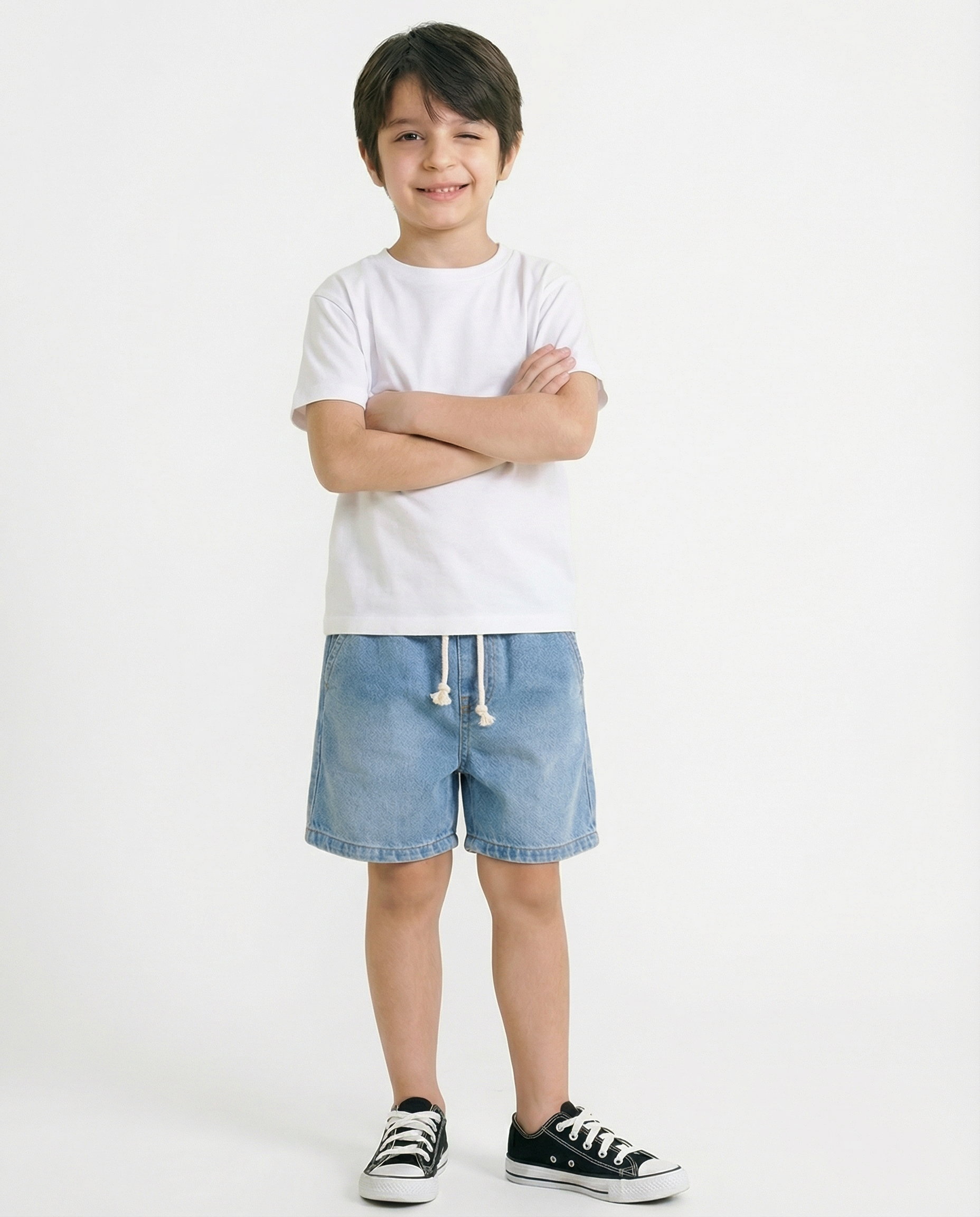 Boys Denim Drawstring Shorts — Light Blue