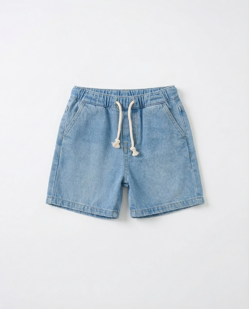 Boys Denim Drawstring Shorts — Light Blue