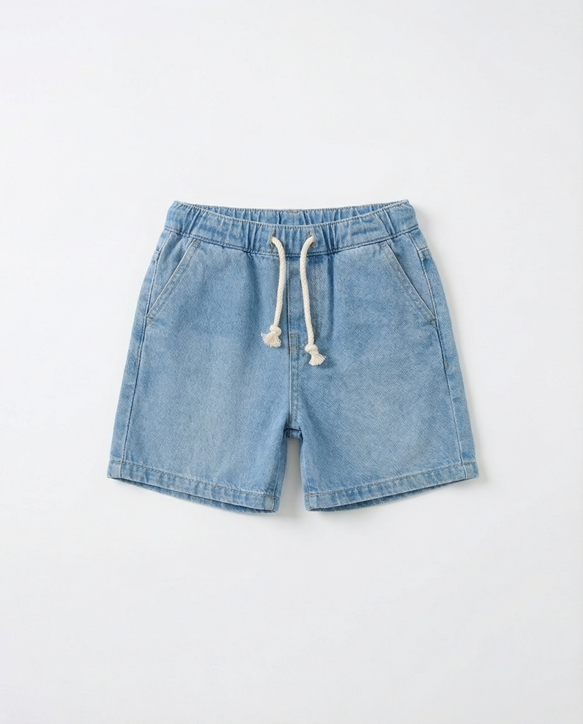 Boys Denim Drawstring Shorts — Light Blue