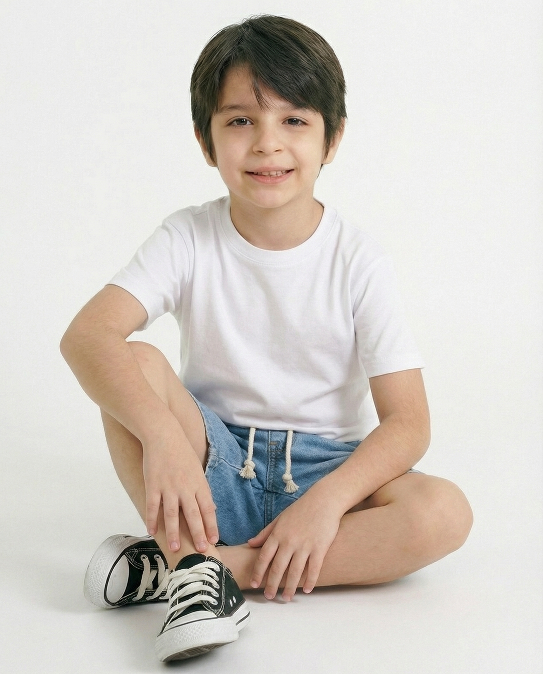 Boys Denim Drawstring Shorts — Light Blue