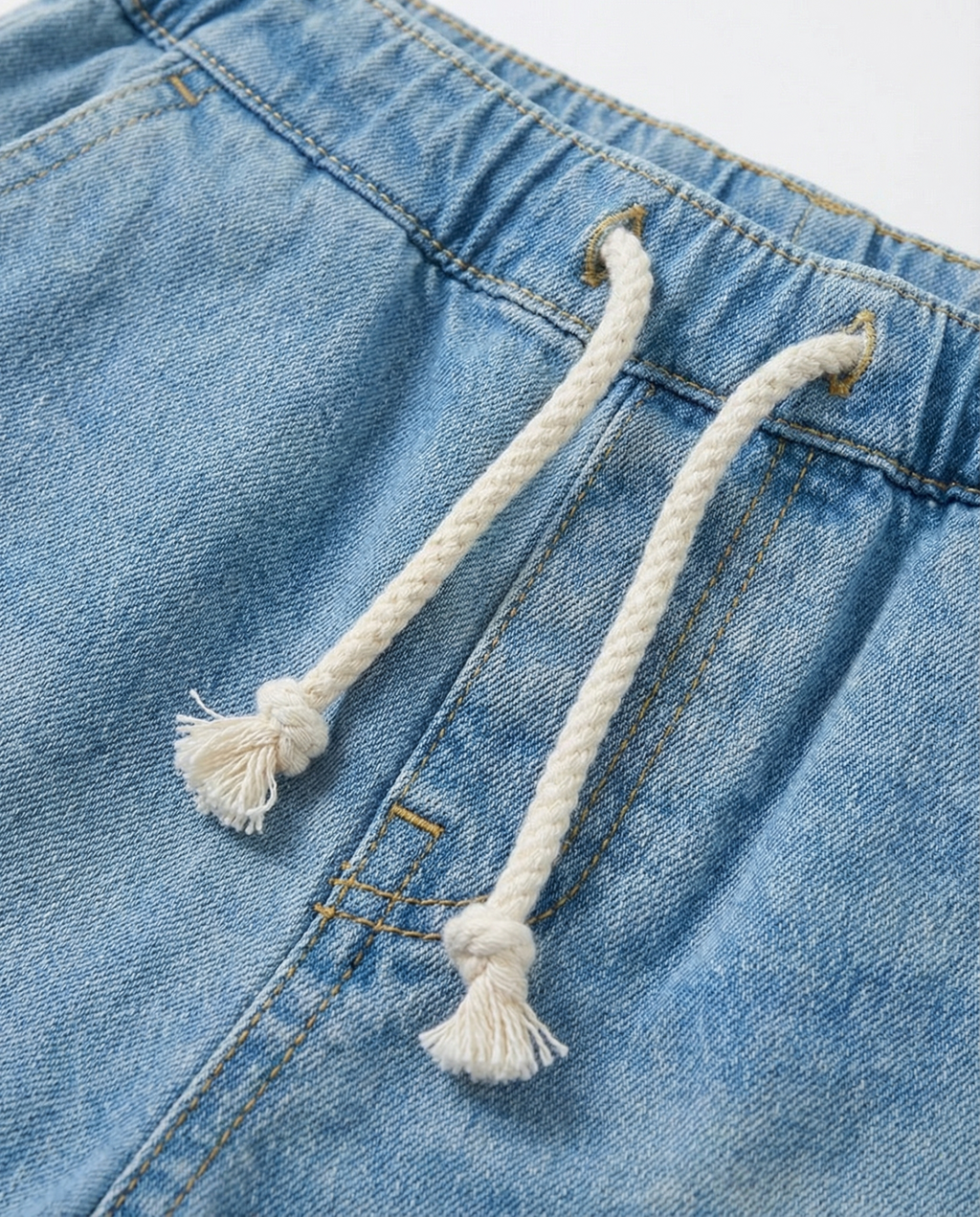 Boys Denim Drawstring Shorts — Light Blue