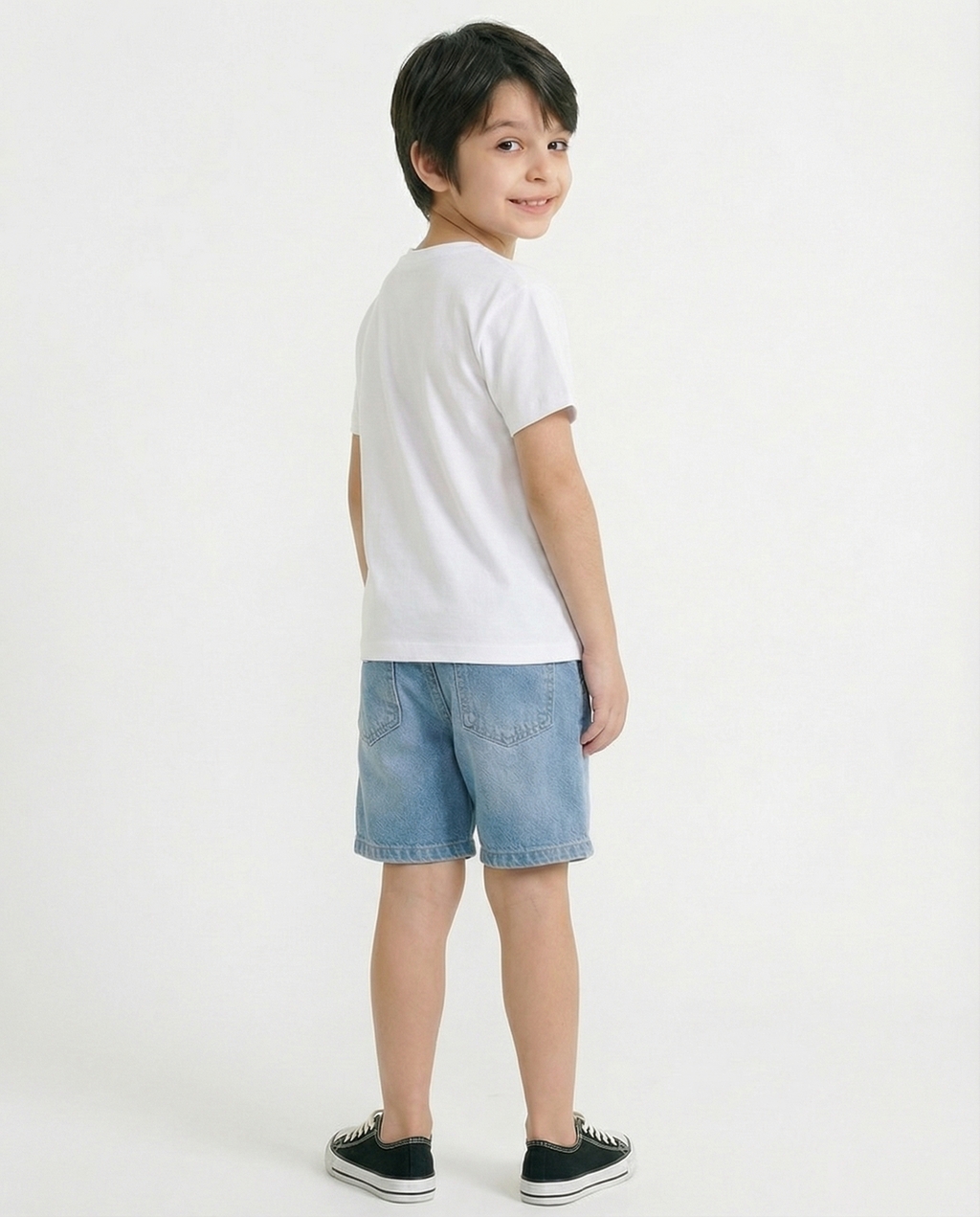 Boys Denim Drawstring Shorts — Light Blue