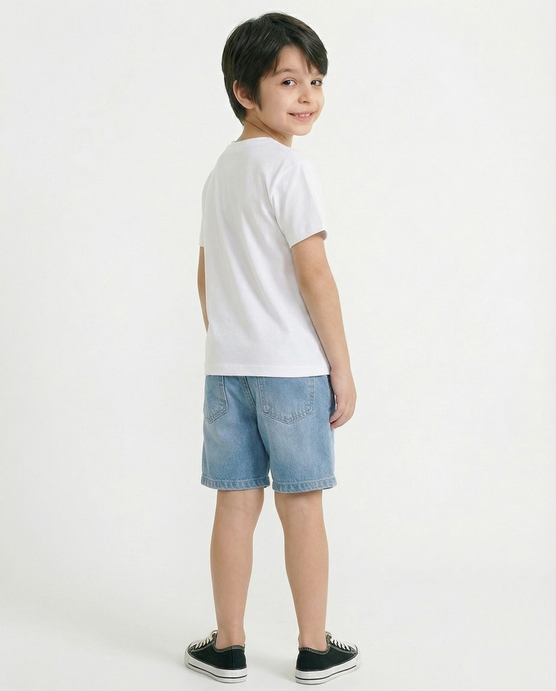 Boys Denim Drawstring Shorts — Light Blue