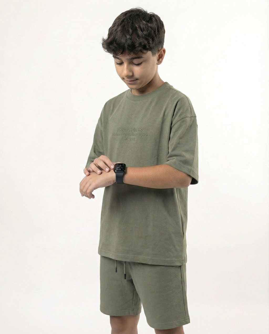 Boys T-Shirt & Shorts Set — Olive Green