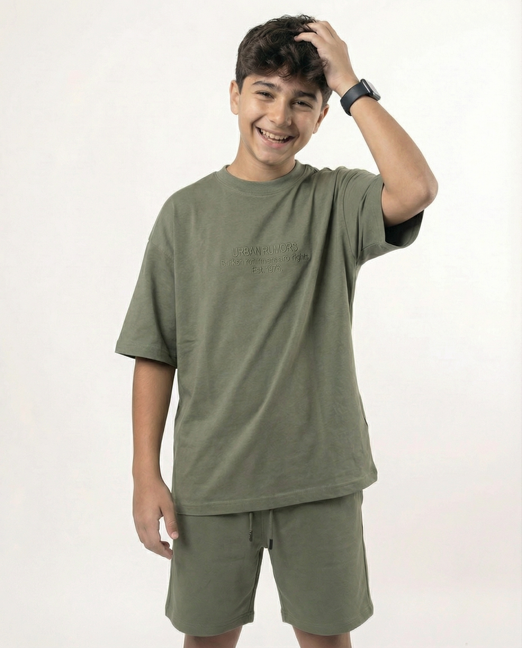 Boys T-Shirt & Shorts Set — Olive Green