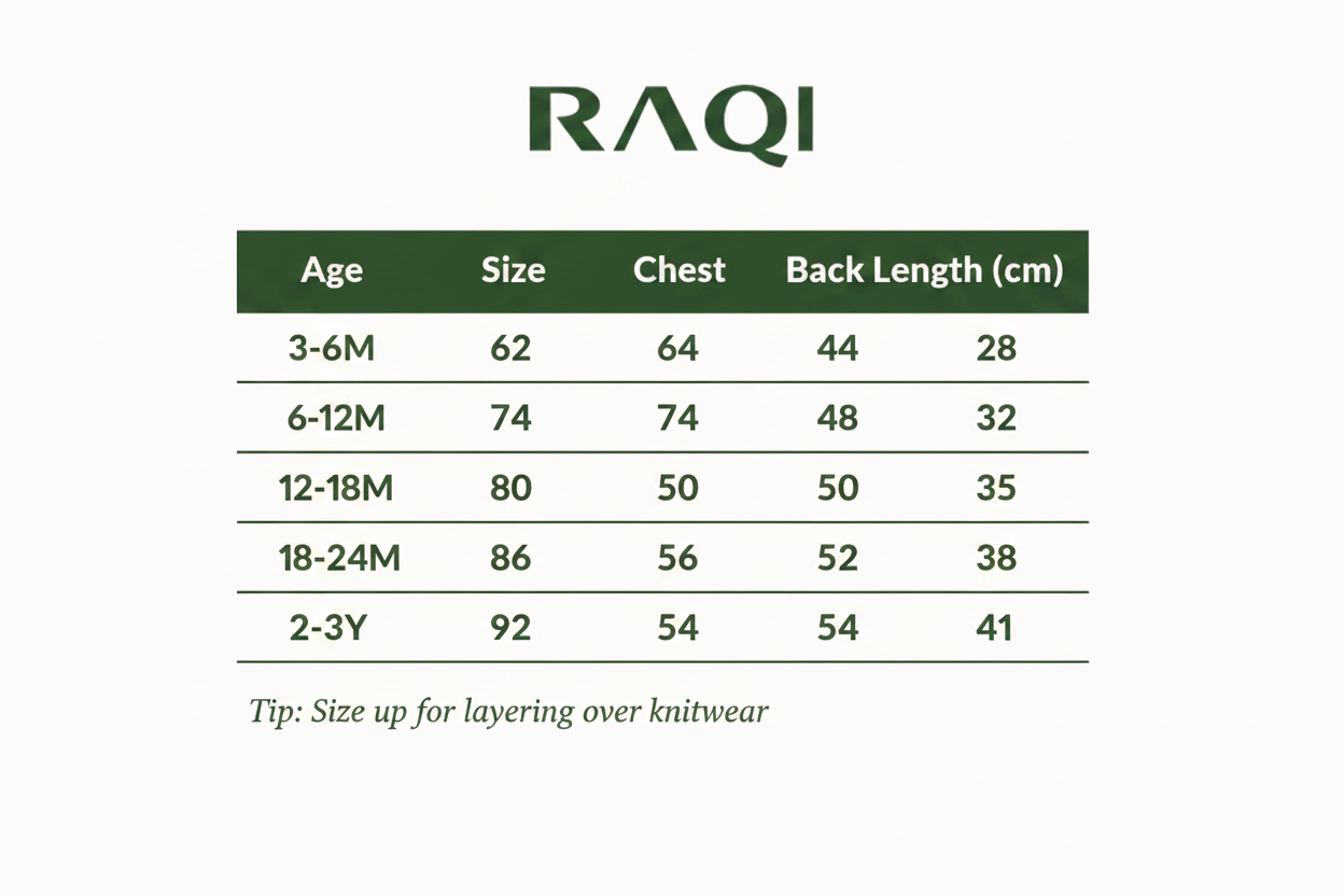 Size Chart - Baby Corduroy Hooded Jacket Stone