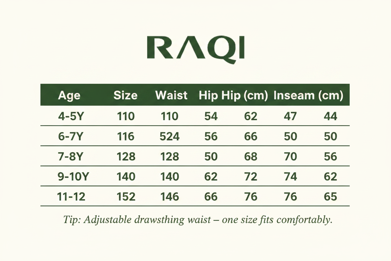 Size Chart - Boys Cargo Joggers Sand