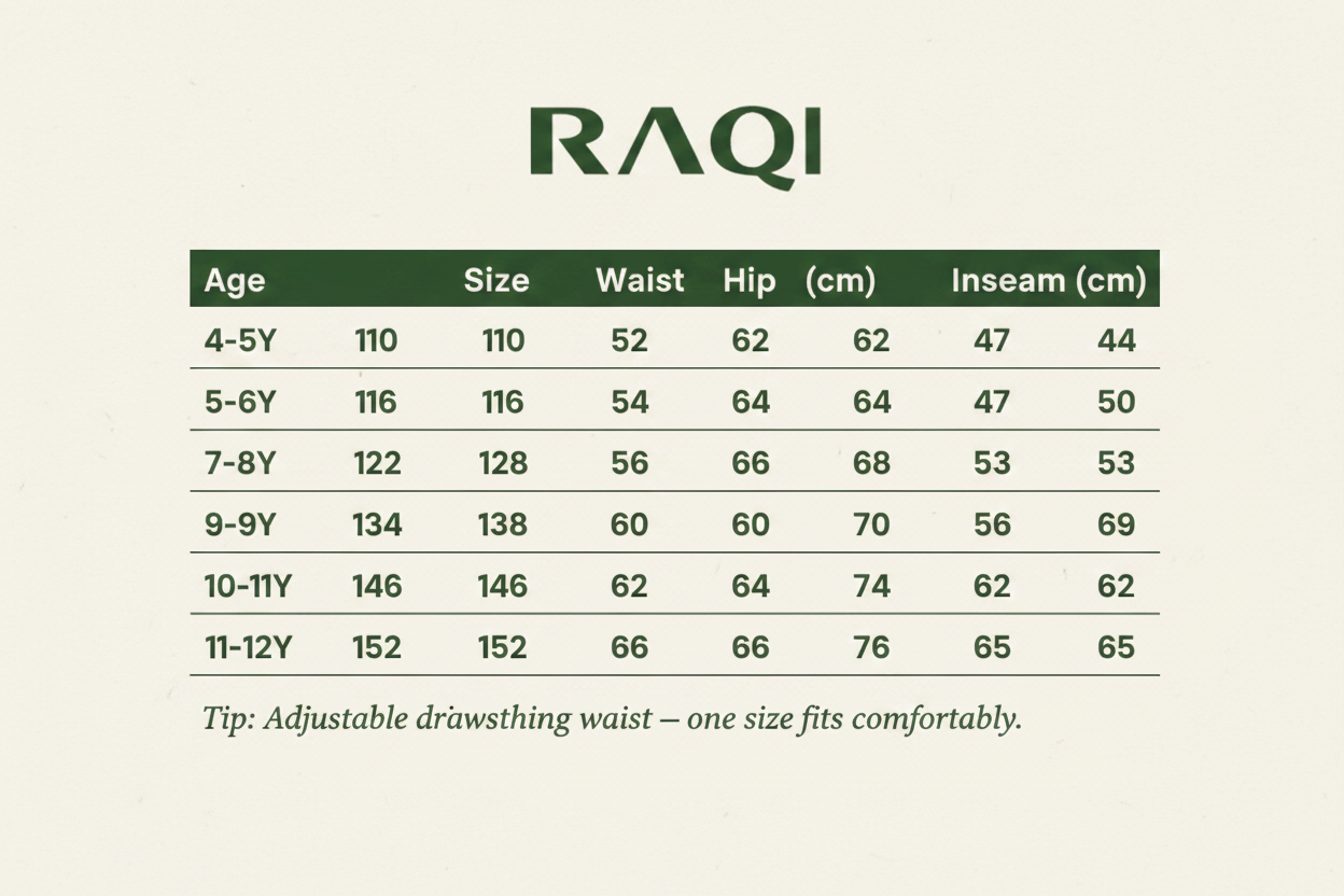 Size Chart - Girls Wide-Leg Cargo Pants Black