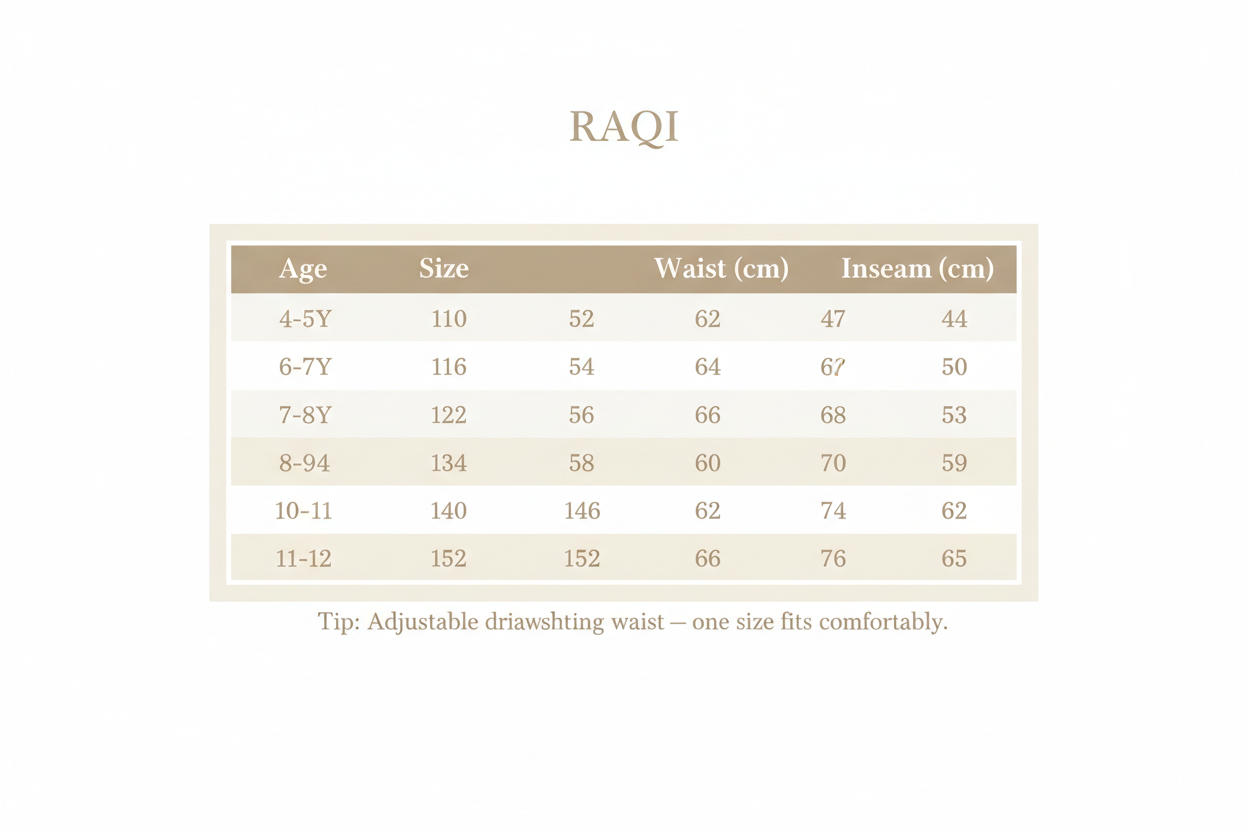 Size Chart - RAQI Boys Cargo Sweatpants